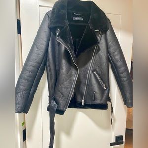 Zara leather and faux fur double face jacket bomber style XS can fit small.